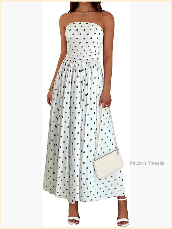 Dresses & Skirts - Strapless Smocked Tube Top Maxi Dress with Pockets Flowy Summer